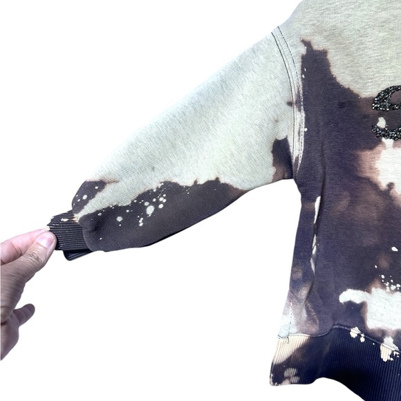 Zara Street Distressed LOVE sweatshirt Acid Bleached Tan Cream Brown SZ 5 Hoodie - Picture 5 of 14